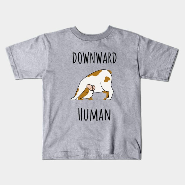 Downward Human Kids T-Shirt by CatMonkStudios